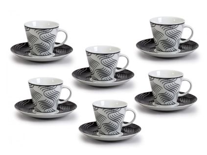 Tom, porcelánové šálky a podšálky, 200 ml, vlnky, Thun, 6 ks