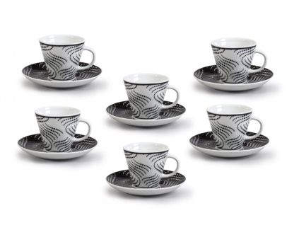 Tom, porcelánové šálky a podšálky, moka, 100 ml, vlnky, Thun, 6 ks