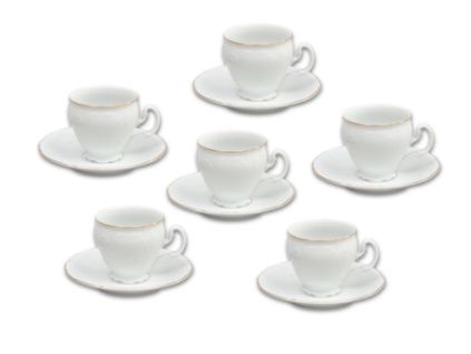 Bernadotte, šálky a podšálky, 240 ml, zlatá linka, bílý porcelán, Thun, 6 ks