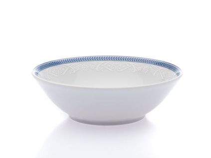 Miska kompotová, český porcelán, 19 cm, bílá krajka, modrý lem, Thun