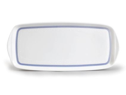 Podnos, český porcelán, 35 cm, bílá krajka, modrý lem, Thun