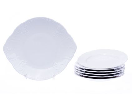 Bernadotte, koláčová souprava, bílá, porcelán Thun, 7 d.