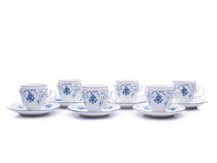 Šálky a podšálky, český porcelán, 170 ml, Bernadotte, modré květy, 6 ks, Thun 1794