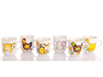 Sada dětských hrnků, vesnická zvířata, 170 ml, Český porcelán, 6 ks