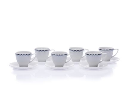 Šálky s podšálkem, porcelán, Lea, modré kamínky, 90 ml, Thun, 6 ks