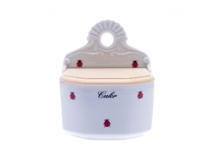 Dóza závěsná s nápisem cukr, 700 ml, porcelán, berušky, Dubí