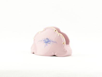 Stojánek na ubrousky, růžový porcelán, modré květiny, Leander