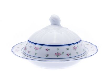 Rose, máslenka kulatá, porcelán, červené růžičky, Thun