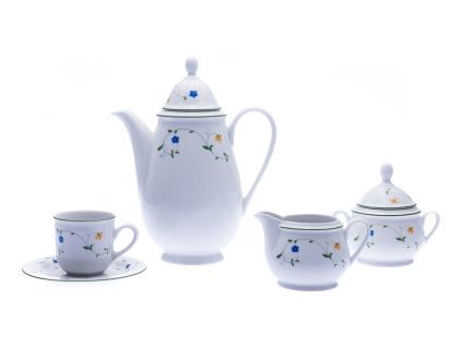 Kávová sada, porcelán, luční kvítí, Jana, Thun, 15 d.
