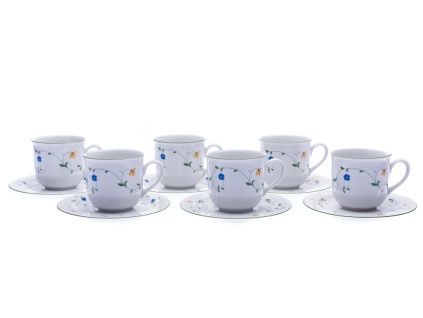Sada šálků s podšálky, porcelán, luční kvítí, 215 ml, Jana, Thun, 6 ks
