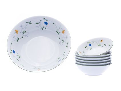 Kompotová sada, porcelán, luční kvítí, Jana/Angelika, Thun, 7 d.