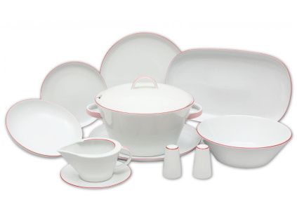 Tom, jídelní souprava, český porcelán, červená linka, Thun, 25 d.