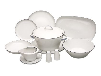 Tom, jídelní souprava, český porcelán, modrá linka, Thun, 25 d.