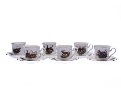 Mary-Anne, šálky na kávu s podšálky, 0,15 l, myslivecký porcelán, Leander, 6 ks