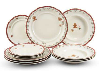 Talířová sada, vánoční porcelán, perníčky, Leander, 12 d