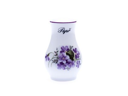 Pepřenka sypací s nápisem Pepř  7,5 cm, fialky, Český porcelán