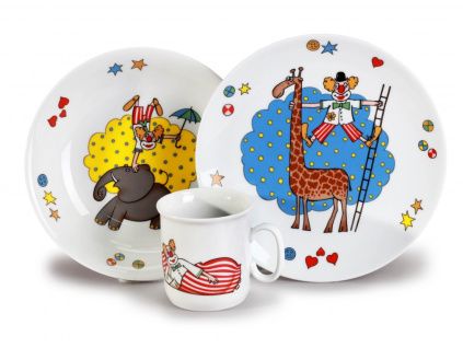 Klauni, dětská souprava, český porcelán, Thun, 3 ks