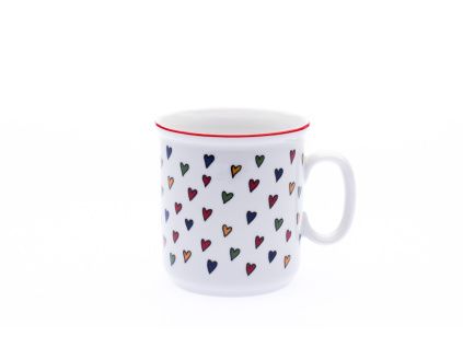Hrnek Gaston, srdíčka s červenou linkou, 220 ml, Český porcelán Dubí
