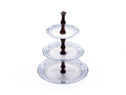 Rose, etažérka trojdílná, modrá stuha, český porcelán, Thun