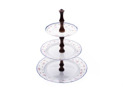 Rose, etažérka trojdílná, červené růžičky, český porcelán, Thun