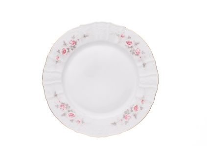 Talíř mělký, český porcelán, Bernadotte, 25 cm, růže, zlatou linkou, Thun