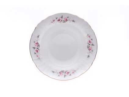 Talíř hluboký, český porcelán, Bernadotte, 23 cm, růže, zlatá linka, Thun
