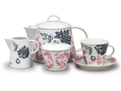Čajová souprava, český porcelán, Tom, pivoňky, Thun, 15 d.