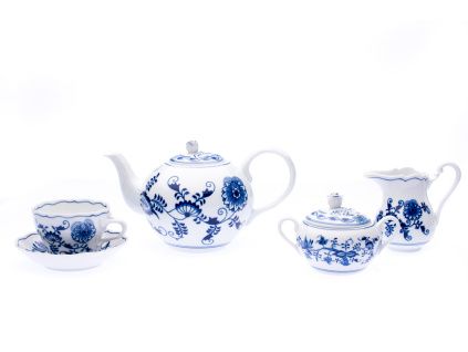 Čajová souprava, cibulák, 15 d., Český porcelán Dubí