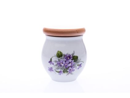 Dóza s nápisem sůl, 10,4 cm, fialky, Český porcelán