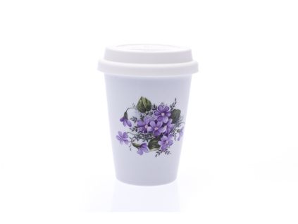 Hrnek na kávu s sebou, 310 ml, fialky, porcelán Dubí
