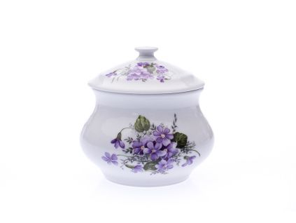 Dóza zeleninová s víkem, 12,4 cm, fialky, Český porcelán