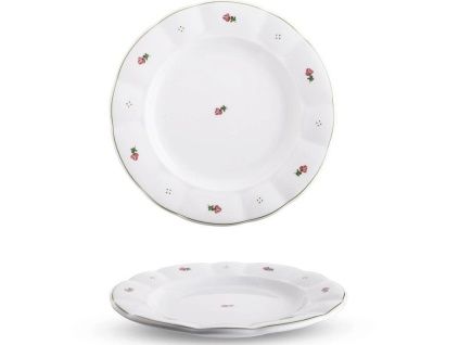 Talíř mělký, porcelán, růžové kytičky, 26 cm, G. Benedikt