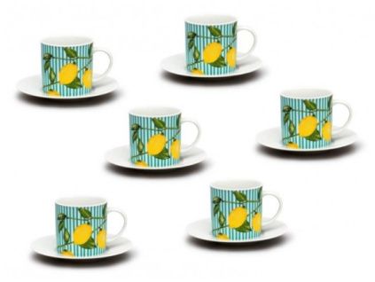 Šálky a podšálky, 150 ml, Ella, citróny, 6 ks, porcelán Thun