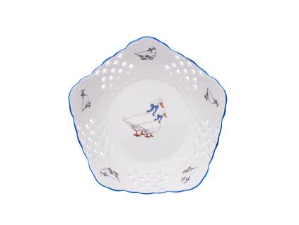 Mísa pětihranná prolamovaná, 19 cm, husy, Český porcelán