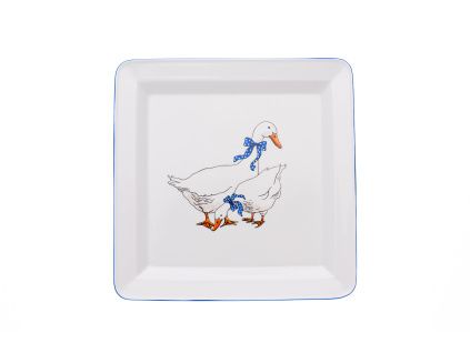 Talíř - podnos čtyřhranný, 27 cm, husy, Český porcelán