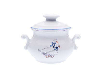 Zapékací hrnek s oušky a víčkem, 0,5 l, husy, porcelán
