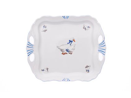 Porcelánový podnos, 30 x 25 cm, husy, Český porcelán