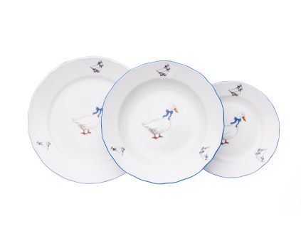 Talířová sada, talíř mělký 26 cm, husy, Český porcelán