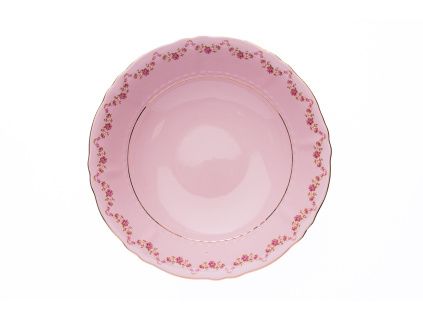 Mísa kompotová, 26 cm, růžový porcelán, kytičky, Leander
