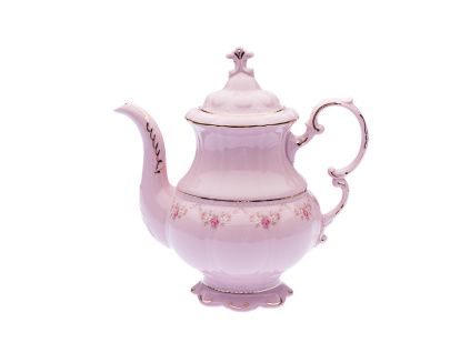 Kávová konvice, 1,15 l, růžový porcelán, kytičky, Leander
