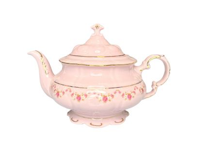 Čajová konvice, 1,50 l, růžový porcelán, kytičky, Leander