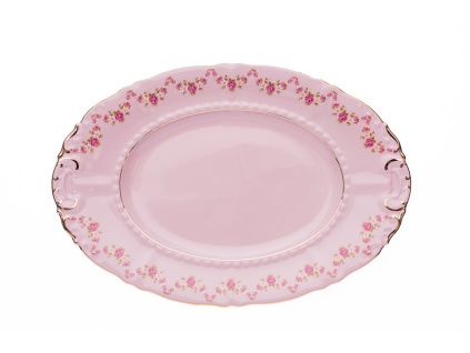 Mísa oválná 32, růžový porcelán, růžičky, zlatá linka, Leander