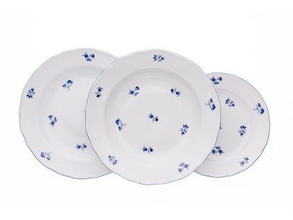 Talířová sada, modrá házenka, Český porcelán Dubí