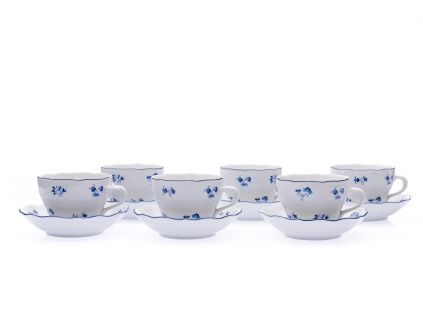 Sada šálků s podšálkem, 210 ml, modrá házenka, Český porcelán, 6ks