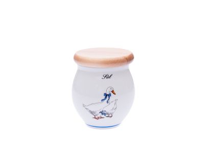 Dóza s nápisem sůl, 10,4 cm, husy, Český porcelán