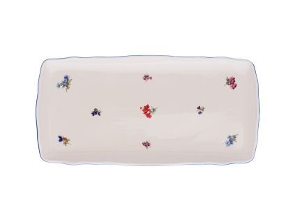 Podnos čtyřhranný, 33 cm, rakouská házenka, slonová kost, porcelán Dubí