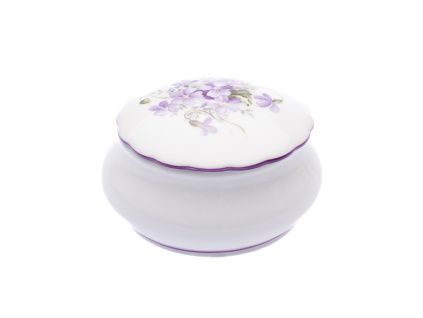 Dóza kulatá - šperkovnice, 9 cm, fialky, Český porcelán