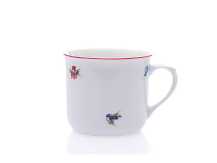 Hrnek Vařák, 0,65 l, Český porcelán Dubí, házenka s červeným proužkem