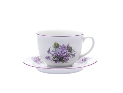 Šálek s podšálkem, 500 ml, fialky, Český porcelán Dubí