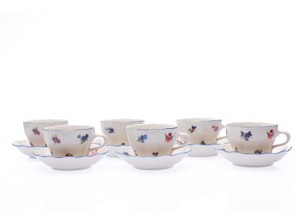 Sada šálků s podšálkem, 210 ml, rakouská házenka, slonová kost, Český porcelán, 6ks